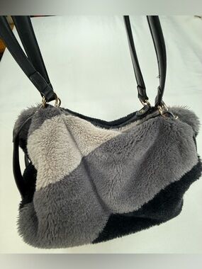 Plush Patchwork Faux Fur Shoulder Bag in Gray Multi